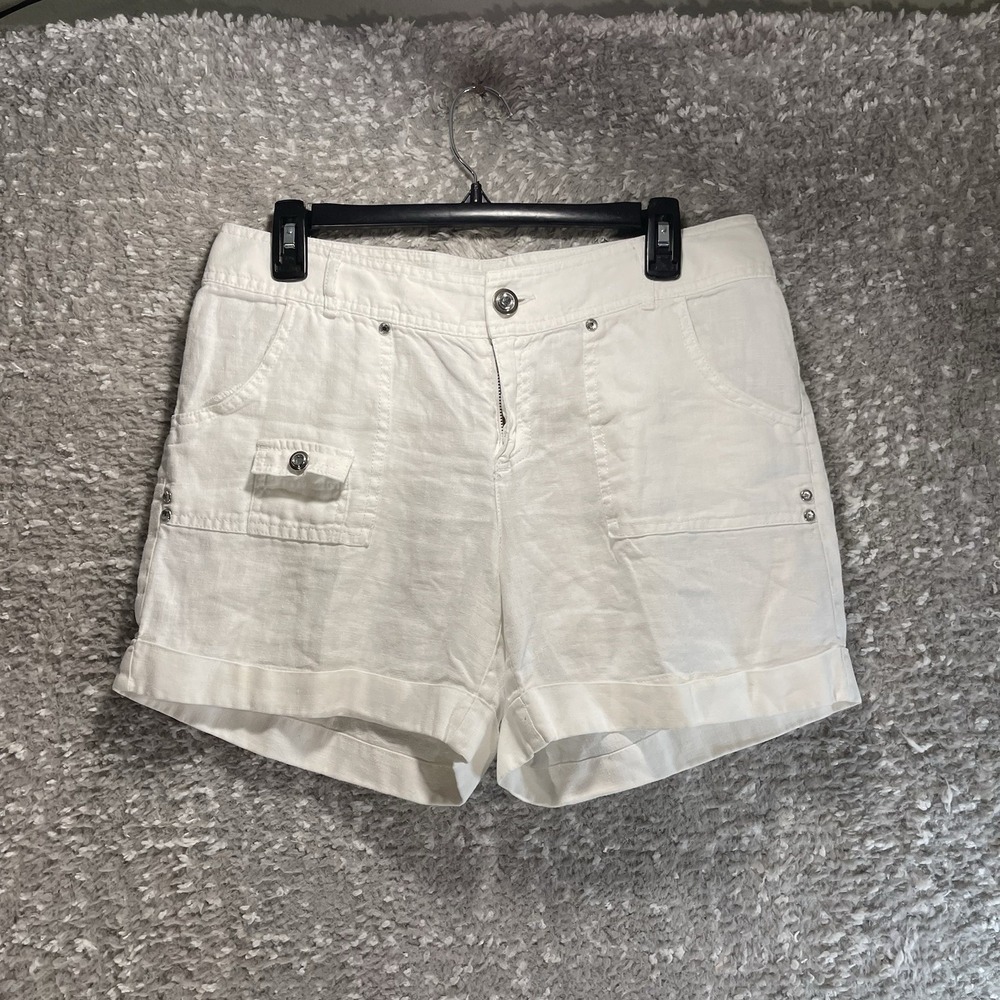 INC Linen White Cargo Shorts Size 10 Beach Coastal vacation Resort